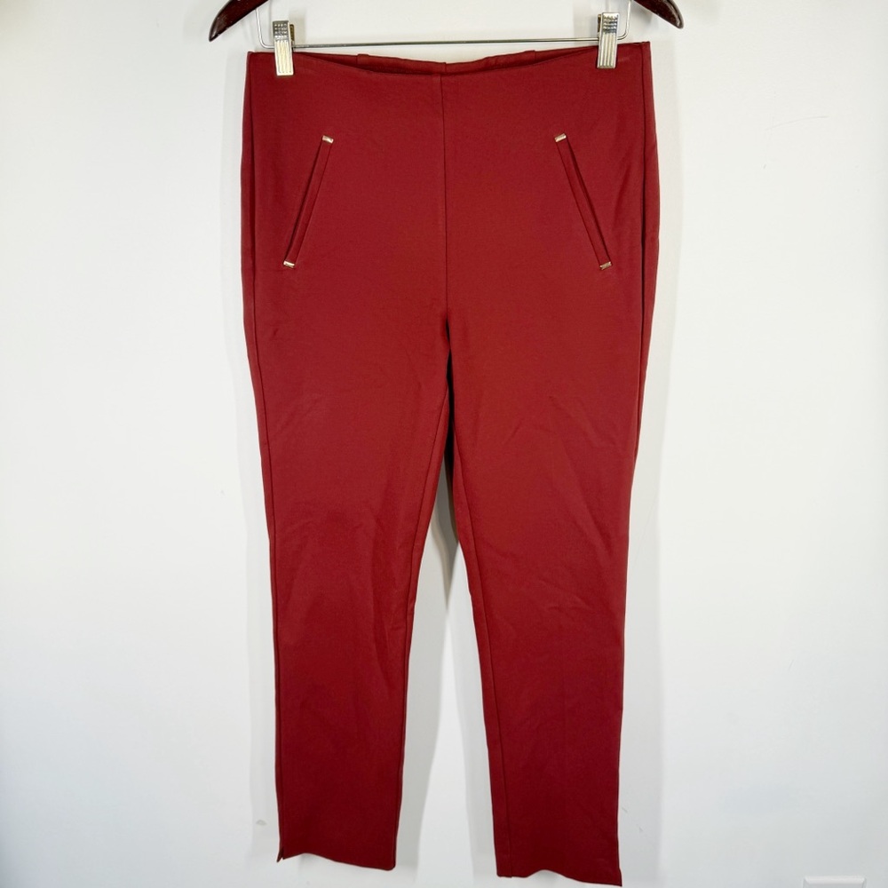 Chicos Ponte Knit Straight Trousers Size 0 4 Pull On Rust Red